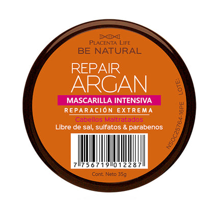 Mascarilla Reparadora con Argán Sachet 35g Placent Life | Para restaurar y suavizar el cabello seco o dañado