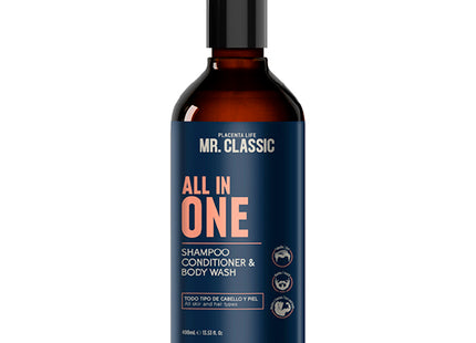 Shampoo All In One Mr. Classic Placent Life | 400ml | Limpieza total para cabello, barba y cuerpo | Ideal para hombres prácticos