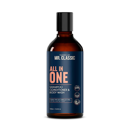Shampoo All In One Mr. Classic Placent Life | 400ml | Limpieza total para cabello, barba y cuerpo | Ideal para hombres prácticos
