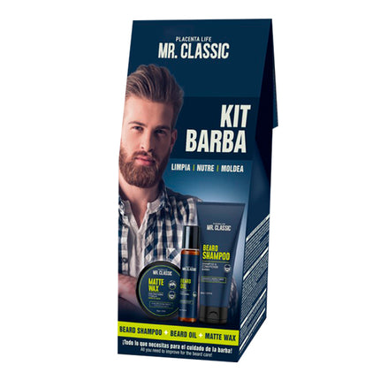 Kit Barba Mr. Classic Placent Life | Para limpiar hidratar y estilizar la barba con estilo profesional