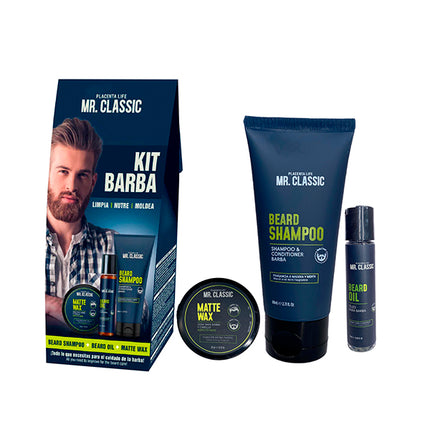 Kit Barba Mr. Classic Placent Life | Para limpiar hidratar y estilizar la barba con estilo profesional