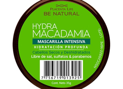 Mascarilla Hidratante Macadamia 35g Placent Life | Para nutrir y suavizar el cabello seco o dañado