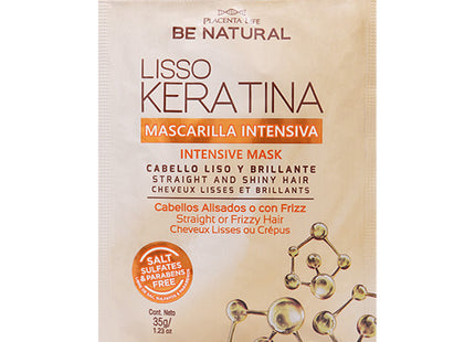 Mascarilla Lisso Keratina 35 g | Placenta Life | Mini tratamiento intensivo para liso prolongado y frizz controlado