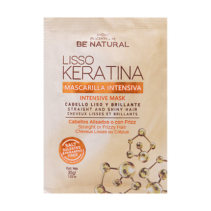 Mascarilla Liso con Keratina Sachet 35g Placent Life | Para alisar y controlar el frizz del cabello rebelde
