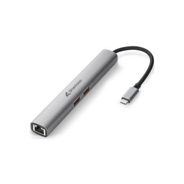 Adaptador Sharkoon OfficePal Combo USB-C a USB-A y USB-C | Conexión HDMI | RJ45 | Negro