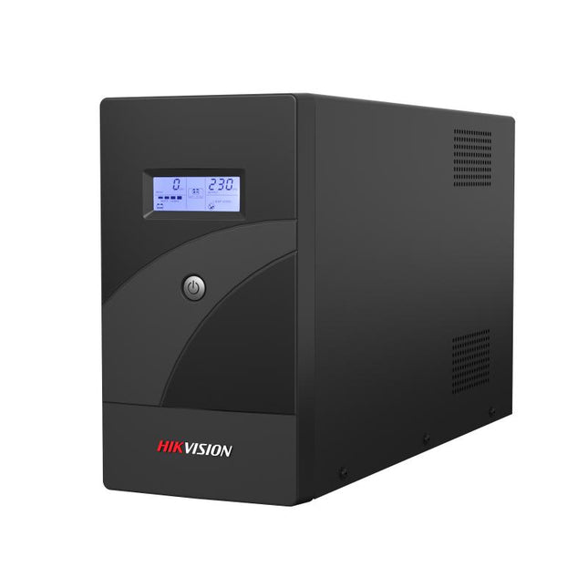 UPS Hikvision DS-UPS2000-R/X vista frontal con pantalla LCD y botones de control