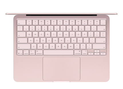 MacBook Neo 13 2026 rosa abierta mostrando pantalla Liquid Retina y teclado