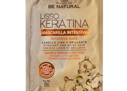 Mascarilla Lisso Keratina 35 g | Placenta Life | Mini tratamiento intensivo para liso prolongado y frizz controlado