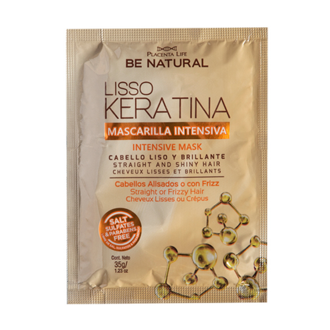 Mascarilla Lisso Keratina 35 g | Placenta Life | Mini tratamiento intensivo para liso prolongado y frizz controlado
