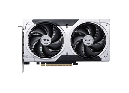 Tarjeta video MSI GeForce RTX 5060 Ti Ventus 2X Plus vista frontal con doble ventilador