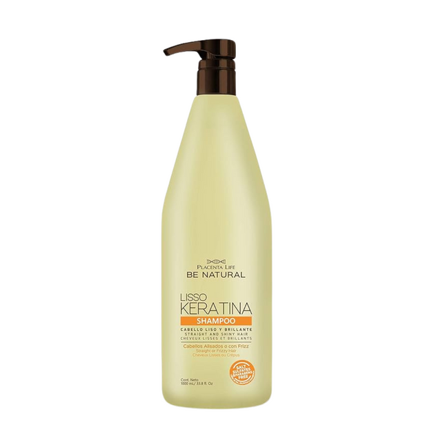 Shampoo Alisante Liso Keratina Placent Life | 1000ml | Control de frizz y alisado suave para cabello rebelde o encrespado