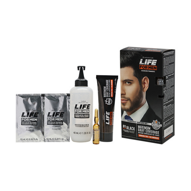 Kit Tinte Negro Hombre Placent Life | Para cubrir canas con un acabado intenso y natural