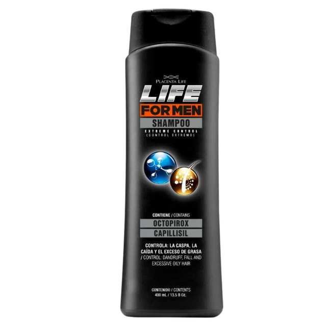 Shampoo Life for Men Extreme Control Placent Life | 400ml | Limpieza profunda y control de grasa | Ideal para cuero cabelludo graso