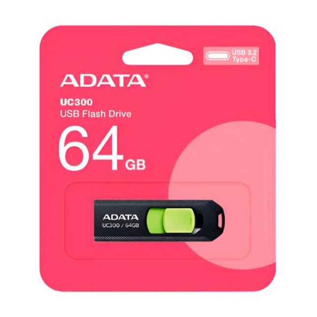 Memoria USB ADATA UC300 | 64GB | USB 3.2 Gen 1 | Tipo-C | Negro/Verde