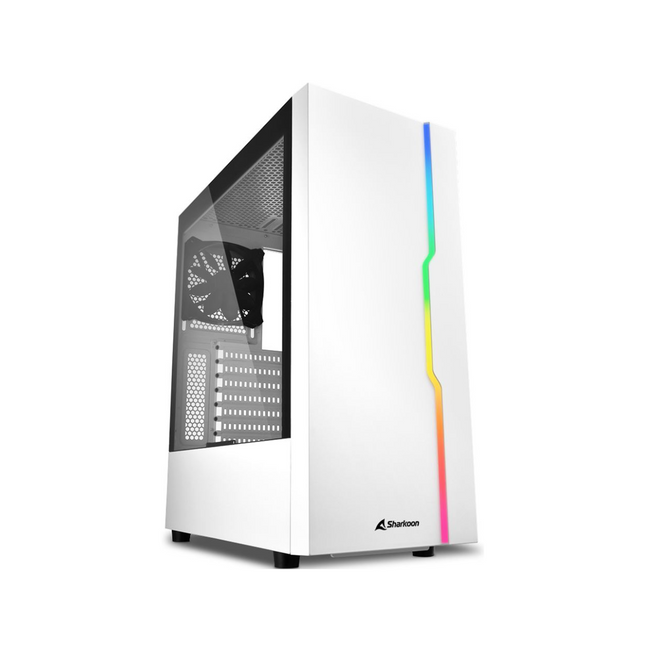 Case Sharkoon RGB Slider WH | ATX | Mid Tower | Línea RGB Frontal | Panel Lateral Vidrio Templado | Blanco
