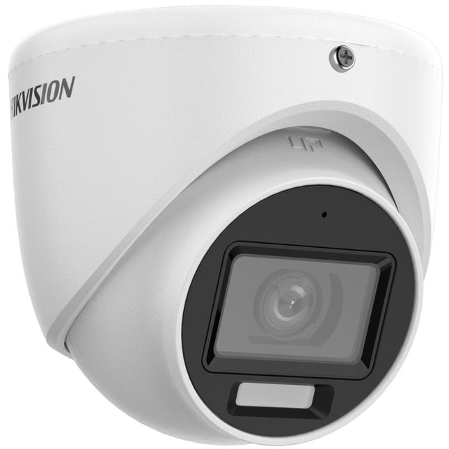 Vista lateral cámara Hikvision 2MP mostrando conexiones y soporte de montaje