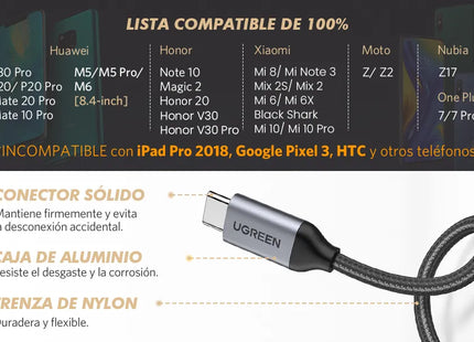 UGREEN Adaptador de Audio USB-C a 3.5 mm Negro, AV142