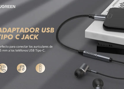 UGREEN Adaptador de Audio USB-C a 3.5 mm Negro, AV142