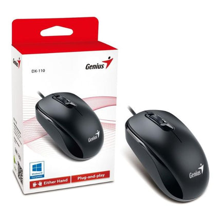 Mouse Genius RS2 DX-110 | Alámbrico | USB | 1000 DPI | Diseño Ambidiestro | Color Negro