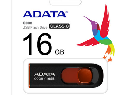 Memoria USB ADATA AC008 | 16GB | USB 2.0 | Black + Red | Retráctil