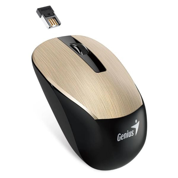 Mouse Genius RS2 NX-7015 | Inalámbrico con receptor USB | Sensor BlueEye 1200 DPI | Diseño ergonómico | Color Dorado