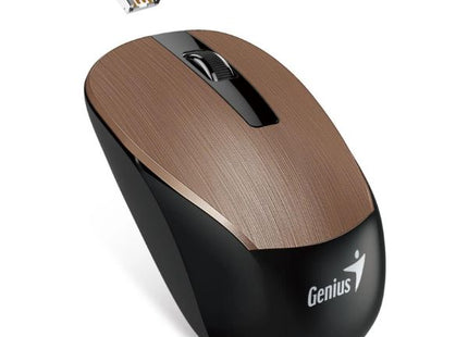 Mouse Genius NX-7015 café vista lateral mostrando perfil ambidiestro compacto