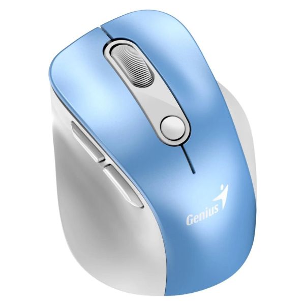 Mouse inalámbrico Genius RS2 Ergo 9000S Pro | RGB | Con receptor USB | Diseño ergonómico | Color Celeste