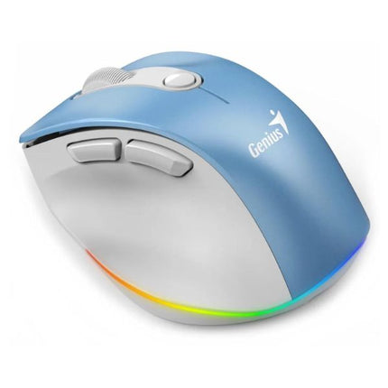 Mouse inalámbrico Genius RS2 Ergo 9000S Pro | RGB | Con receptor USB | Diseño ergonómico | Color Celeste