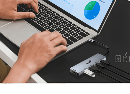 Hub Genius RS2 UH-500 | 4 Puertos USB 3.0 | Alámbrico | Color Gris | Transferencia de alta velocidad