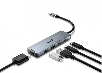 Hub Genius RS2 UH-500 | 4 Puertos USB 3.0 | Alámbrico | Color Gris | Transferencia de alta velocidad