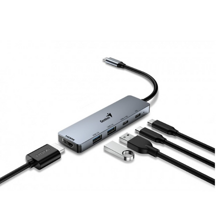 Hub Genius RS2 UH-500 | 4 Puertos USB 3.0 | Alámbrico | Color Gris | Transferencia de alta velocidad