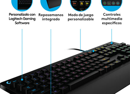 Conexión USB y cable del Teclado Gaming Logitech G213 Prodigy vista trasera
