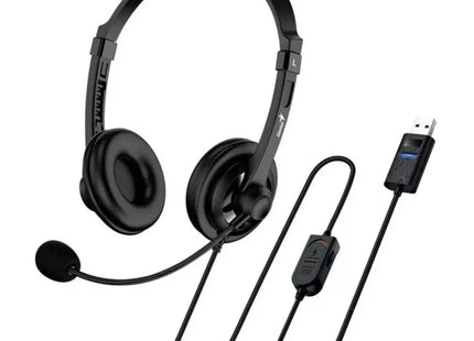 Headset Genius HS-100U | Alámbrico USB | Micrófono Ajustable | Controles en el Cable | Negro