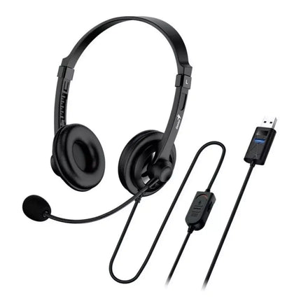 Headset Genius HS-100U | Alámbrico USB | Micrófono Ajustable | Controles en el Cable | Negro