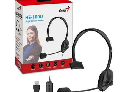 Headset Genius HS-100U | Alámbrico USB | Micrófono Ajustable | Controles en el Cable | Negro