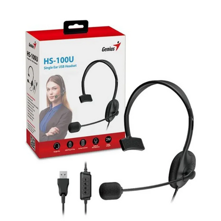 Headset Genius HS-100U | Alámbrico USB | Micrófono Ajustable | Controles en el Cable | Negro