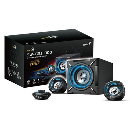 Parlante Genius SW1000 2.1 | 20W RMS | Subwoofer de Madera | Sonido Estéreo | Control de Volumen