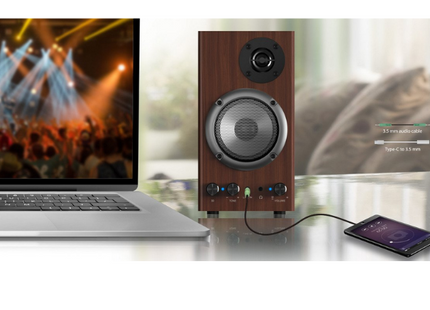 Parlante Genius SP-HF500B II | Parlante Estéreo | 16W RMS | Conexión 3.5mm | Acabado en Madera