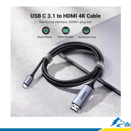 Cable UGREEN MM142 | USB-C a HDMI | 4K @60Hz | 1.5m | Plug & Play | Negro/Gris