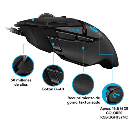 Mouse Gaming RGB Logitech G502 HERO | Alámbrico | Sensor HERO 25K | 11 Botones Programables | RGB
