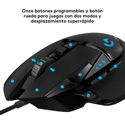 Mouse Gaming RGB Logitech G502 HERO | Alámbrico | Sensor HERO 25K | 11 Botones Programables | RGB