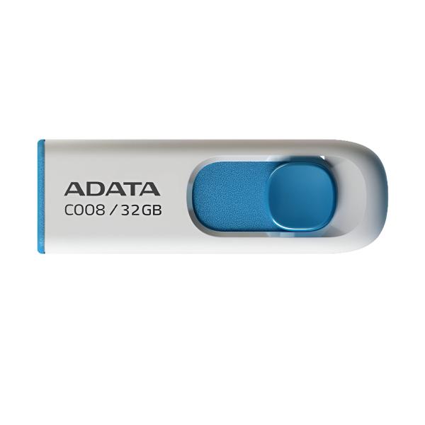 Memoria USB ADATA AC008-32G-RWE | 32GB | USB 2.0 | White+Blue | Tapa Retráctil