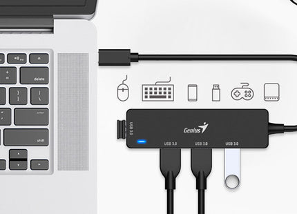 HUB Genius RS2 UH-400 | 4 Puertos USB 2.0 | Alámbrico | Compacto y portátil | Color Negro
