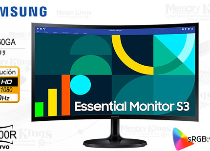 Monitor Samsung Essential S3 LS24D366GANXZA | 24” Curvo | FHD 1920x1080 | 100Hz
