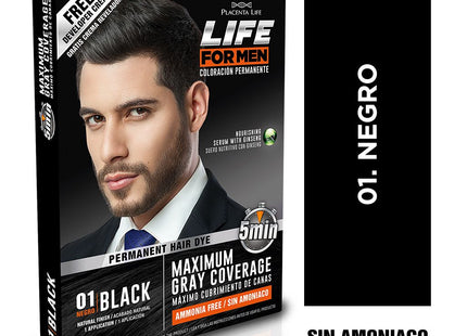 Kit Tinte Negro Hombre Placent Life | Para cubrir canas con un acabado intenso y natural
