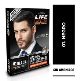Tinte Life for Men 01 Black 2×35 ml | Placent Life | Coloración sin amoníaco rápida que cubre canas y fortalece con ginseng