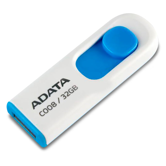 Memoria USB ADATA AC008-32G-RWE | 32GB | USB 2.0 | White+Blue | Tapa Retráctil
