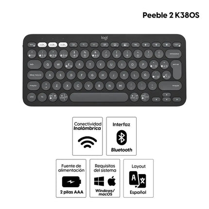 Teclado en Español Logitech Pebble Keys 2 K380S | 70% Compacto | Inalámbrico Bluetooth