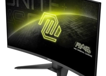 Monitor MSI MAG 321CQF vista de perfil izquierdo con base y ajustes de altura