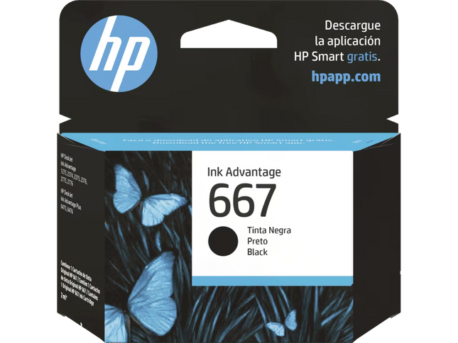 Cartucho Tinta HP 667 Negro, 3YM79Al